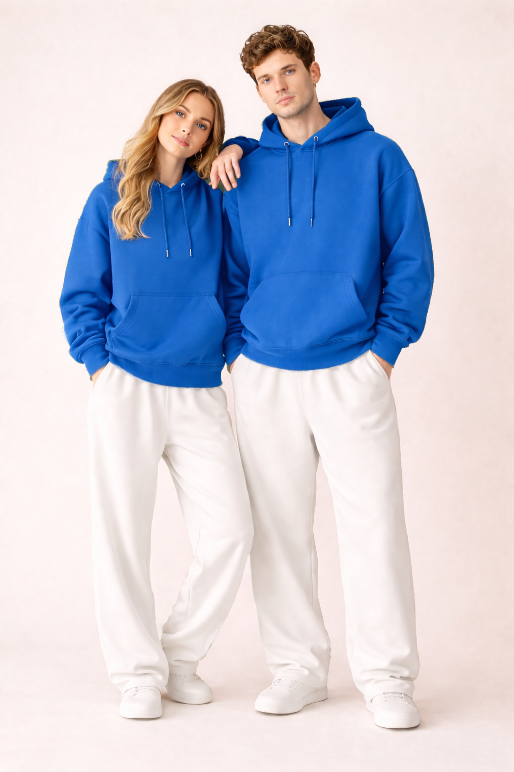 Essential Blue Hoodie & White Trouser Set