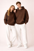 Essential Brown Hoodie & White Trouser Set
