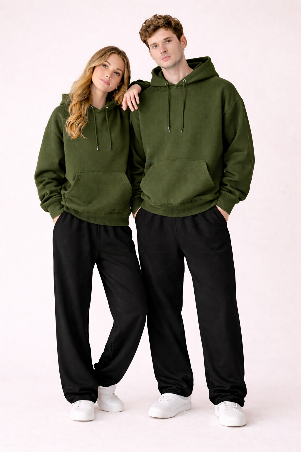 Essential Olive Hoodie & Black Trouser Set