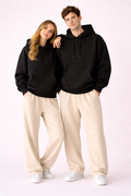 Essential Black Hoodie & Beige Trouser Set