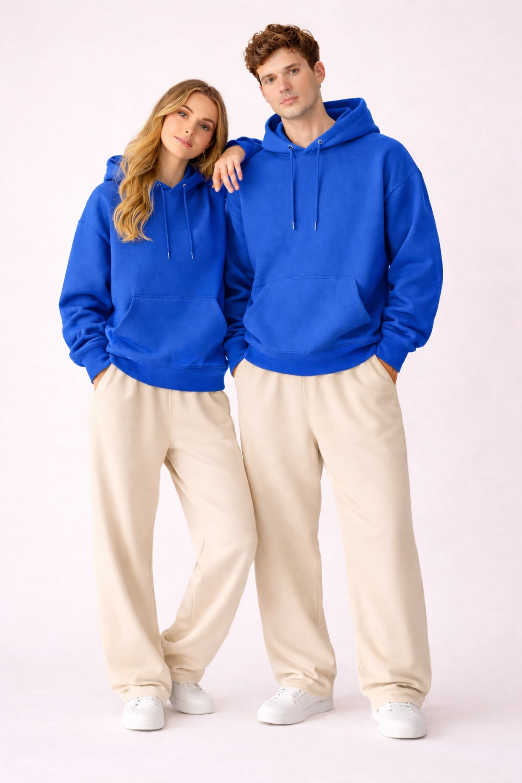 Essential Blue Hoodie & Beige Trouser Set