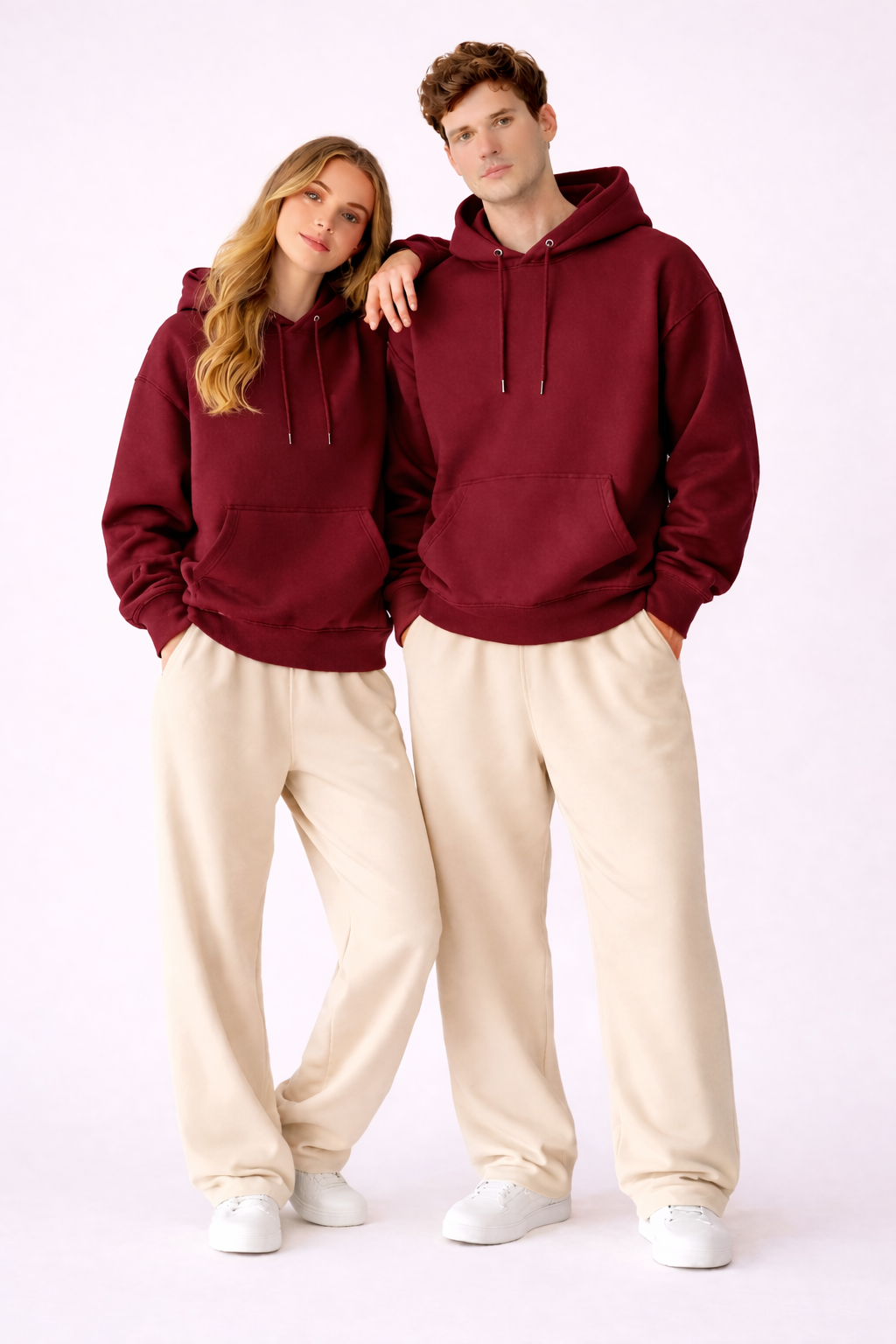 Essential Maroon Hoodie & Beige Trouser Set