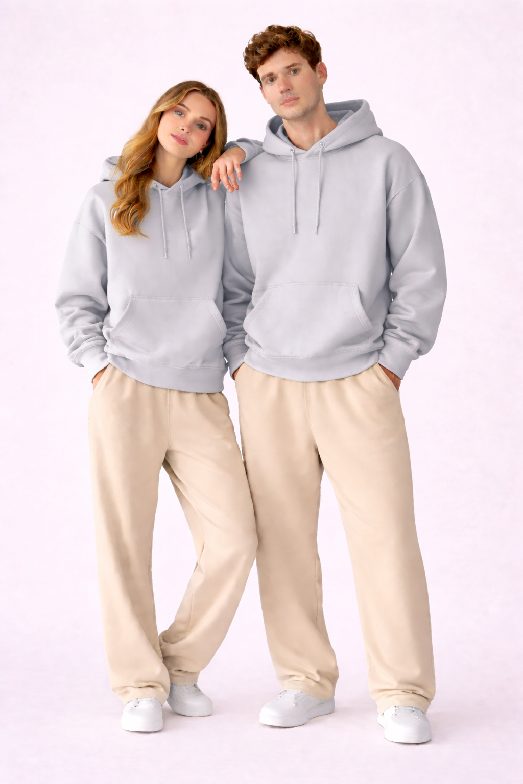 Essential Grey Hoodie & Beige Trouser Set
