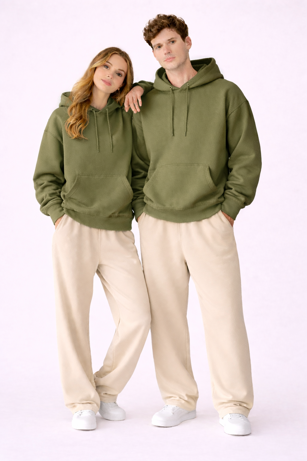 Essential Olive Hoodie & Beige Trouser Set