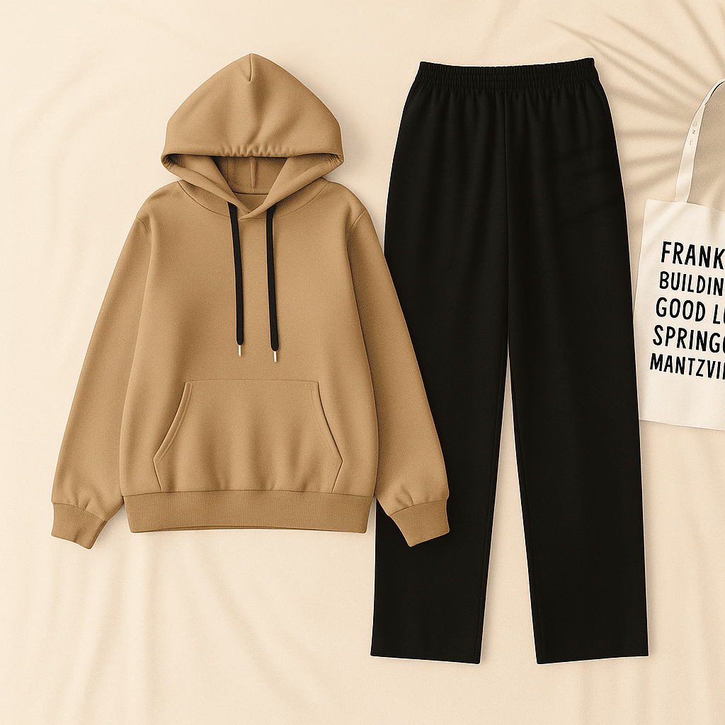 Camel Hoodie & Black Flapper Trouser