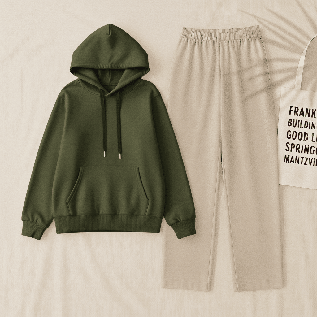 Olive Hoodie & Beig Flapper Trouser
