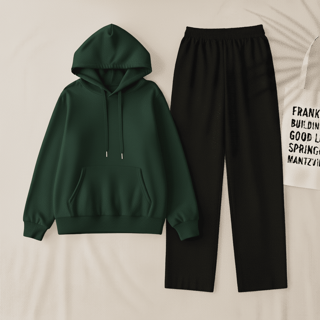 Dark Green Hoodie & Black Flapper Trouser